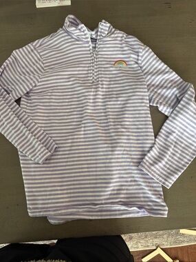 Striped Lavender Quarter-Zip Hoodie with Rainbow Patch